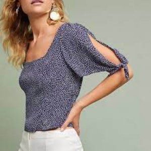 Anthropologie MAEVE Blue Crop Top with Puffed Sleeves